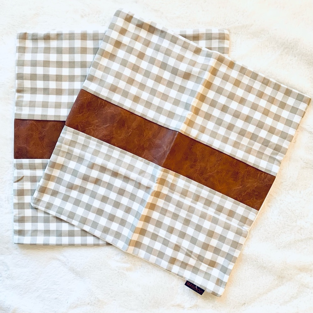 2 SHAMS CUSHION COVERS PLAID CHECK FARMHOUSE BOHO